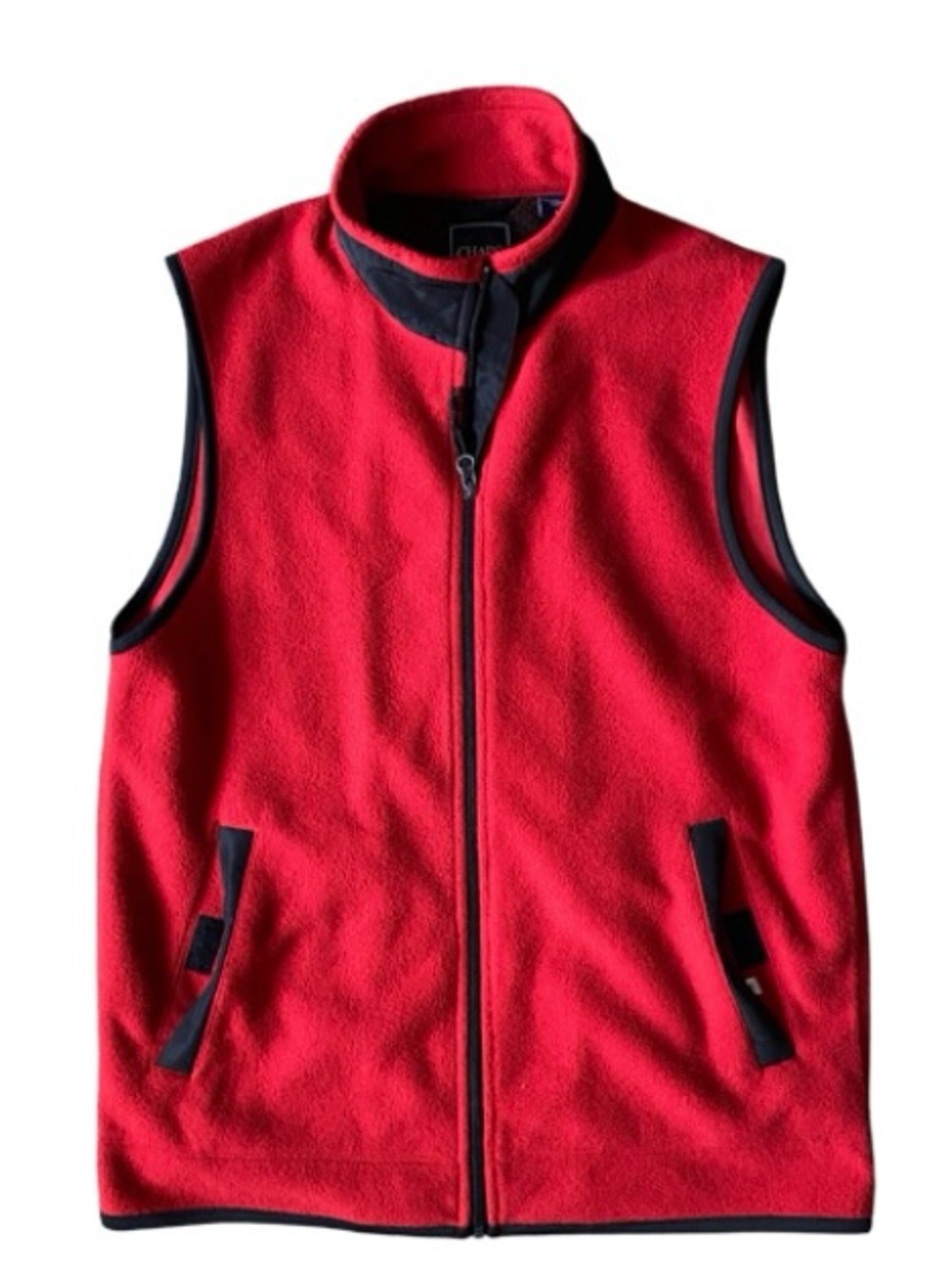Chaps Red Polar Fleece Zip Up Men’s Vest with Black Trim Size M